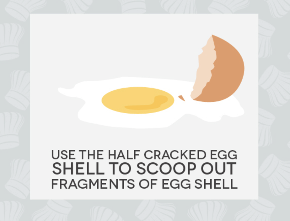 Hack #18: Use the cracked half eggshell to scoop out small fragments of eggshell
