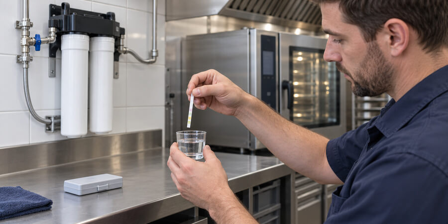 Water filter feeding a combi oven
