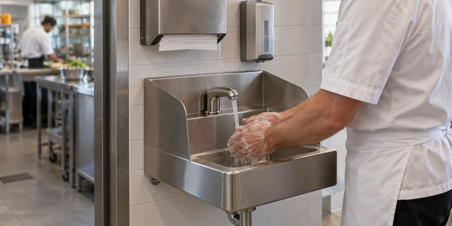 Wall mounted commercial hand washing sink