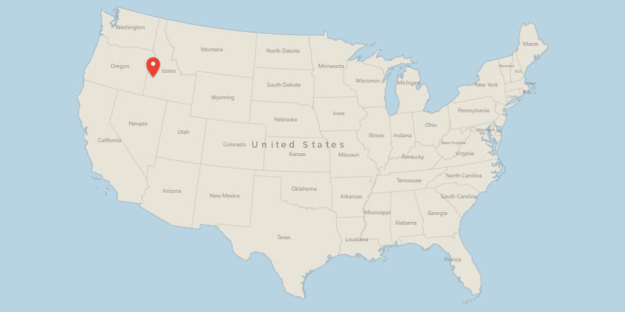 Map of USA with pin on Boise, ID