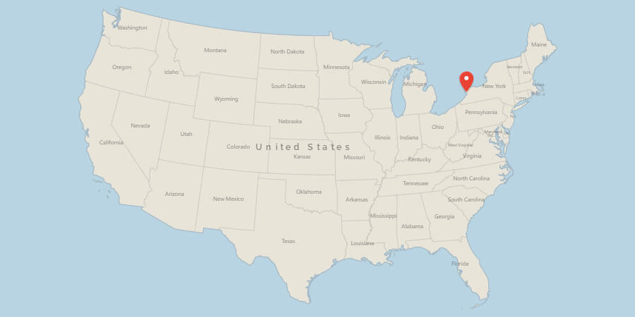 Map of USA with pin on Buffalo, NY