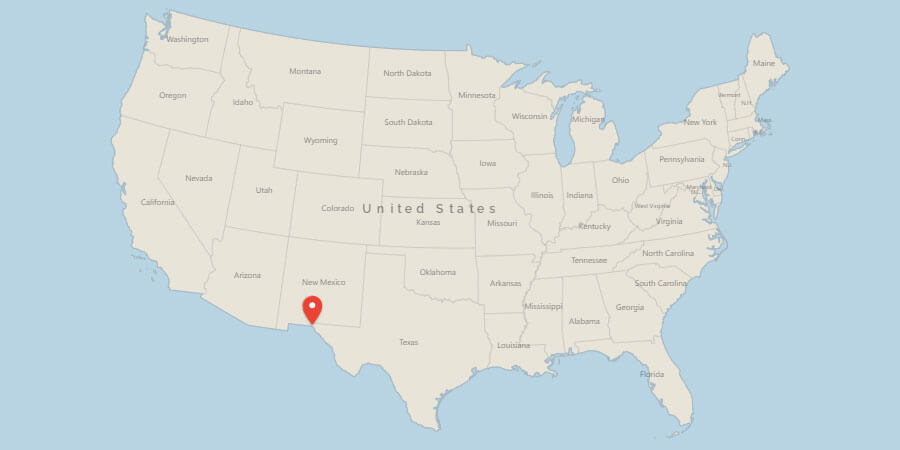 Map of USA with pin on El Paso, TX