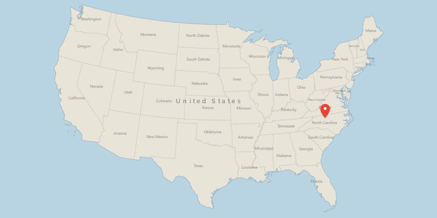 Map of USA with pin on Greensboro, NC
