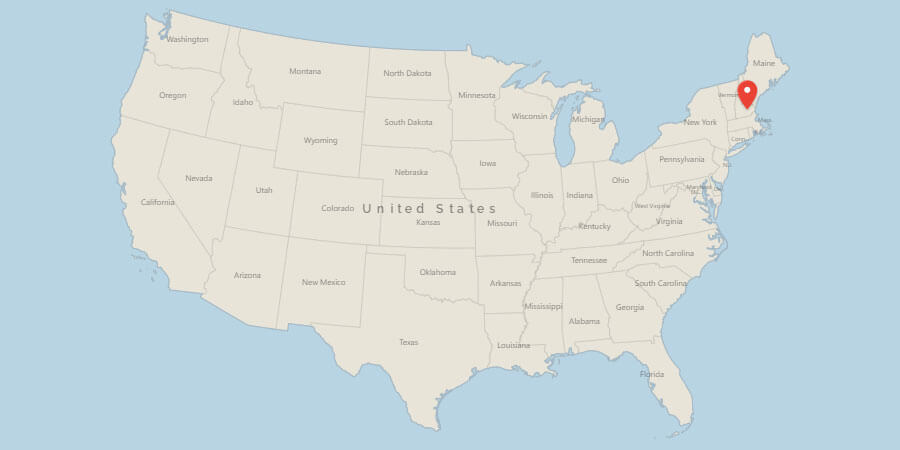 Map of USA with pin on Manchester, NH