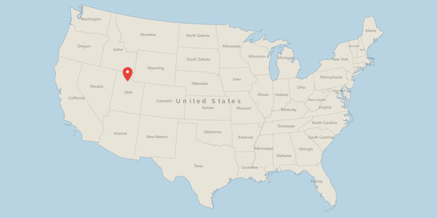 Map of USA with pin on Salt Lake City, UT