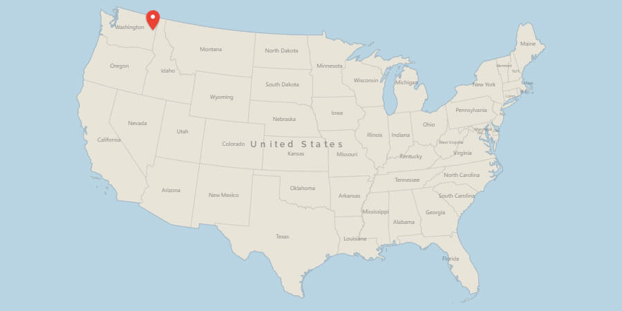 Map of USA with pin on Spokane, WA