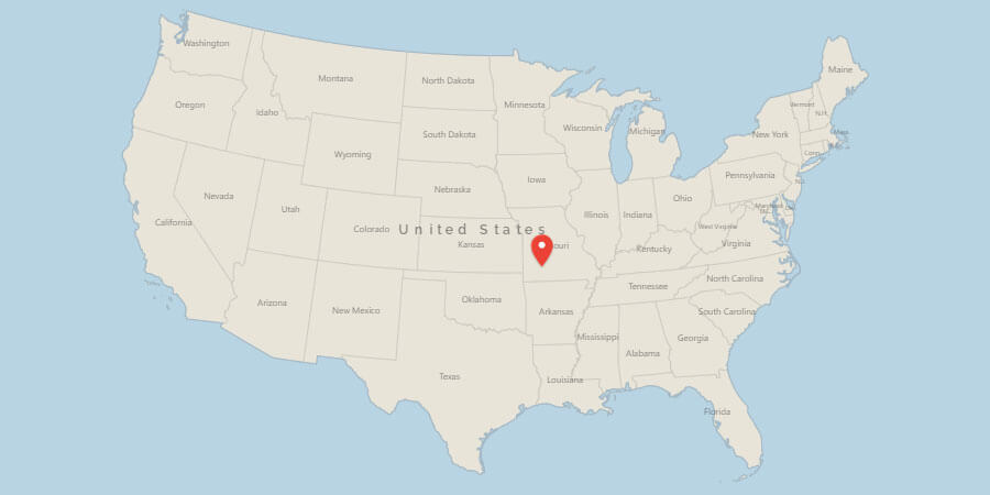 Map of USA with pin on Springfield, MO