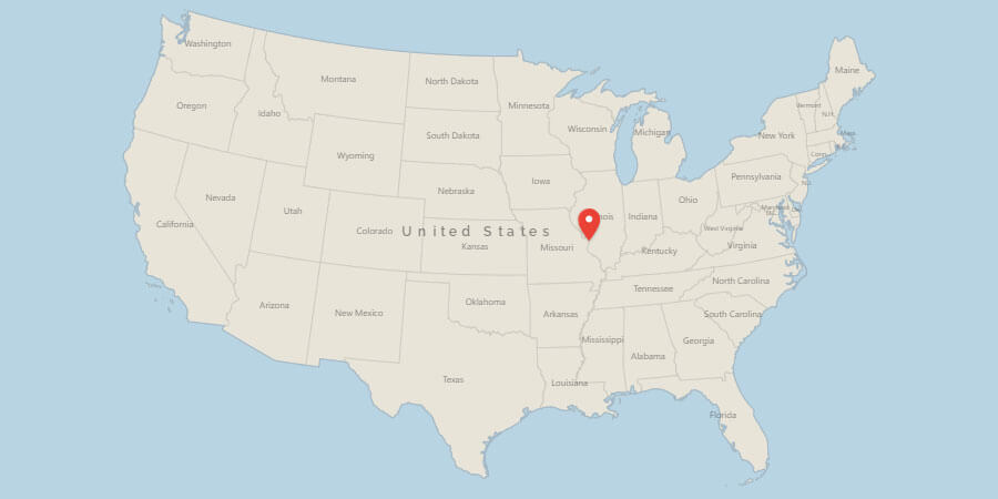 Map of USA with pin on St. Louis, MO