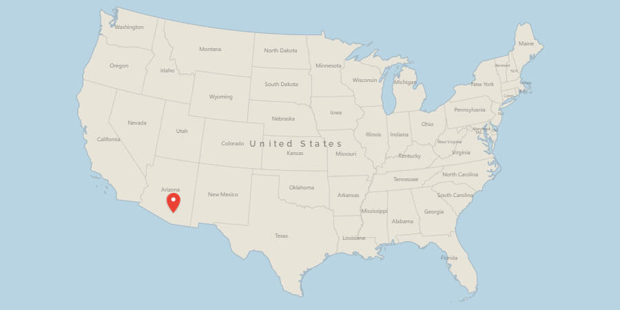 Map of USA with pin on Tucson, AZ