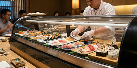Sushi Display Case Setup and Merchandising
