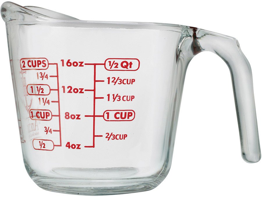 glass measuring cup with three spouts