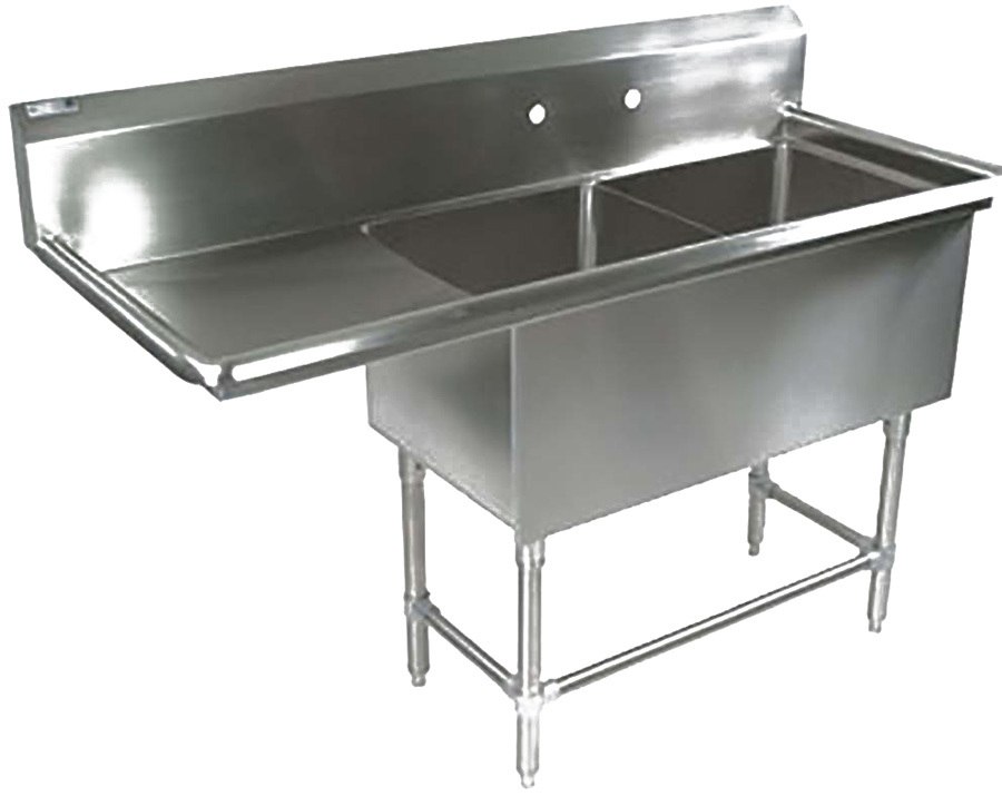 John Boos 2PB1824 1D24L 64 Two Compartment Sink W 1 Drainboard 12   54019 