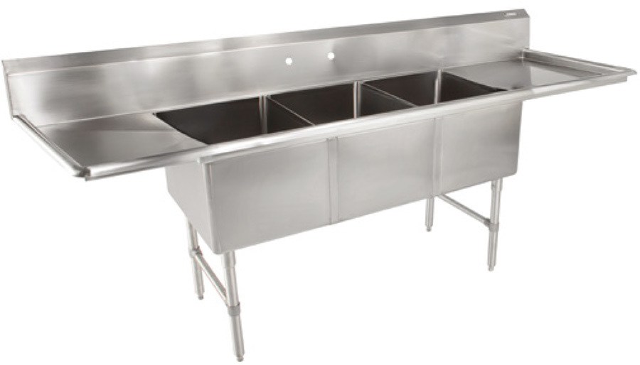 John Boos 3B18244-2D18-X, 93" Three Compartment Sink W/ 2 Drainboards ...