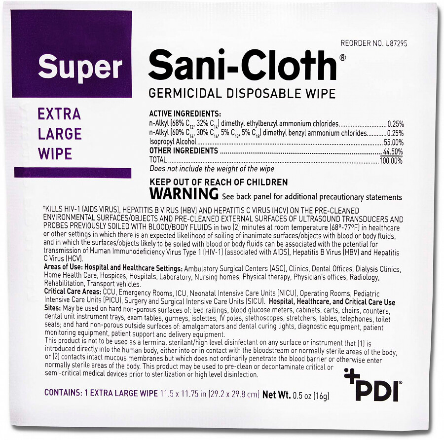 PDI U87295, 50 Count Individually Wrapped Super SaniCloth Multi