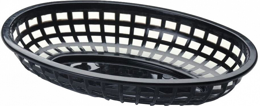 TableCraft 1074BK, 9 1/4" X 6" Oval Fast Food Serving Basket, Black